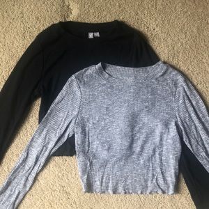 Black and Grey ASOS Long Sleeve Crop Tops